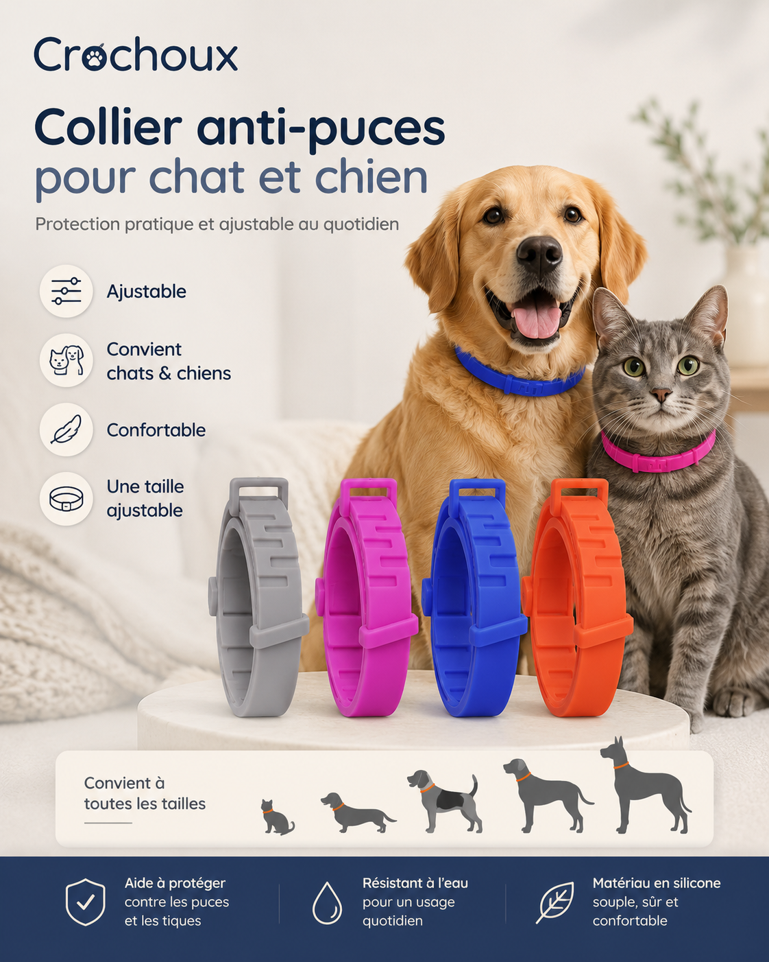 Collier anti-puces pour chat et chien